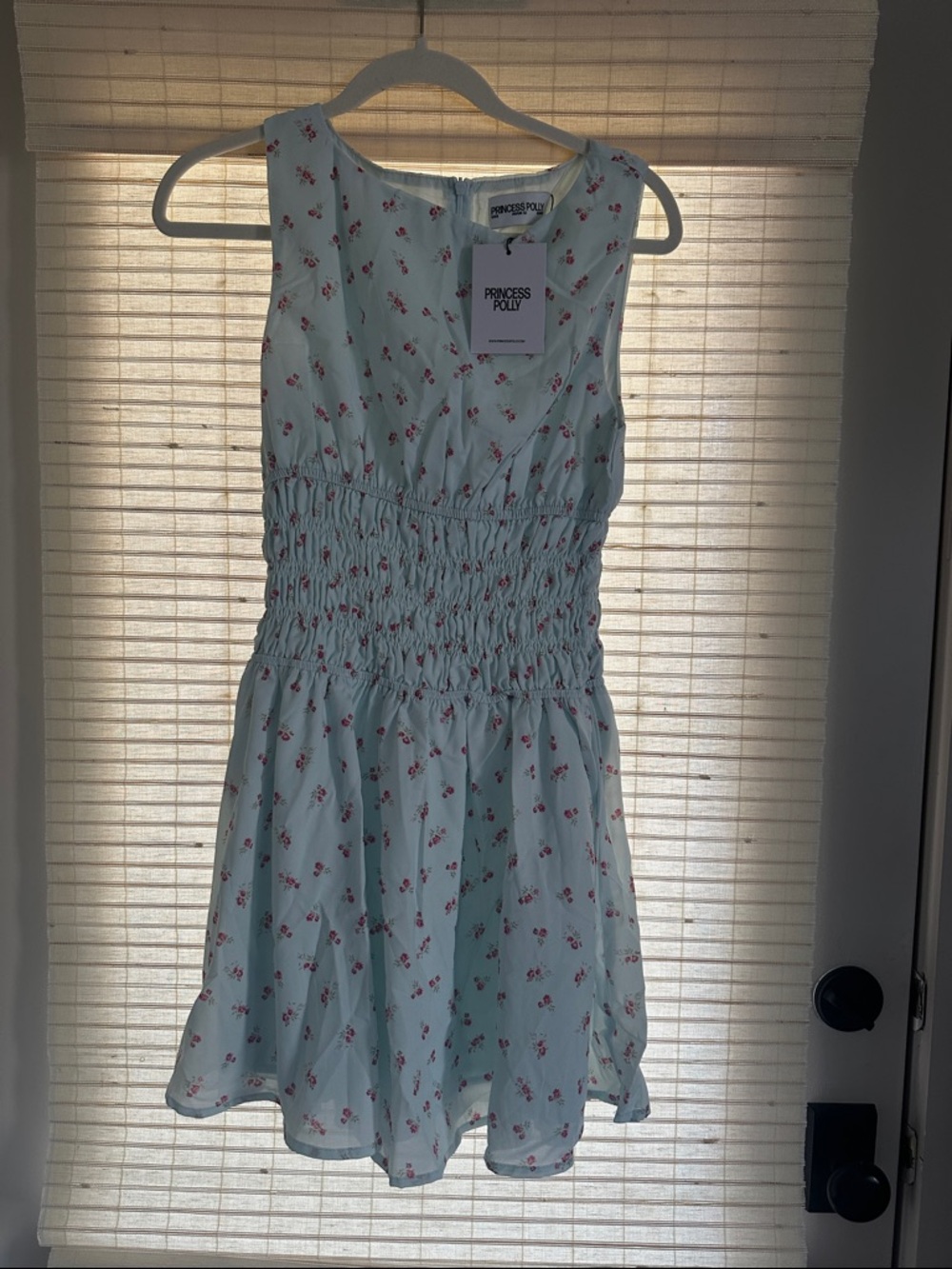 NWT Princess Polly Light Blue Floral Smocked Waist Mini Dress